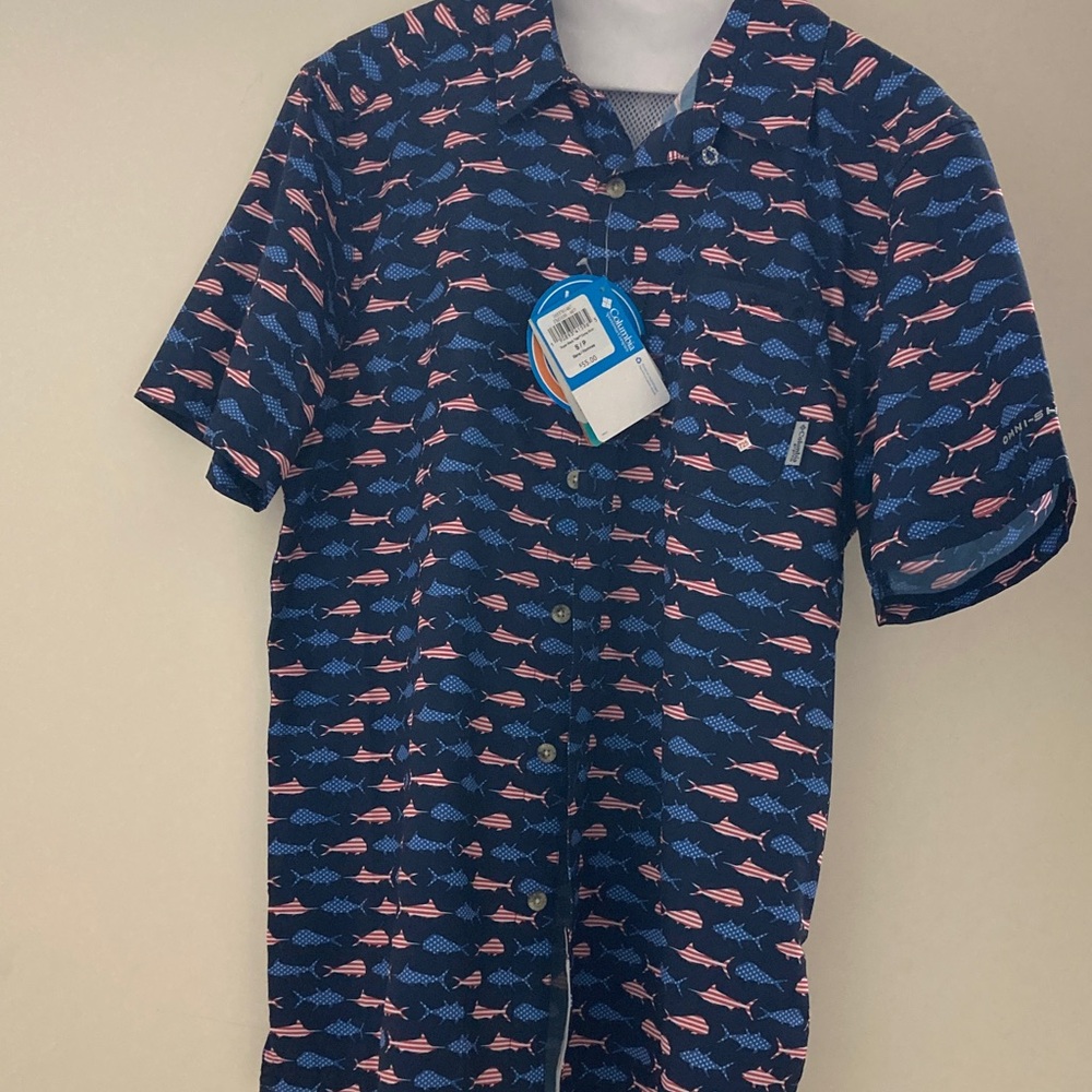 Columbia Blue Camp Fishing Shirt